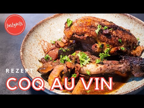 Coq au vin (REZEPT) - Geschmortes Huhn in Rotwein